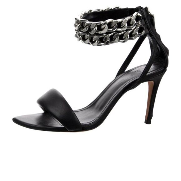 Iro Shoes - Iro Black leather ankle strap sandal with chain detail